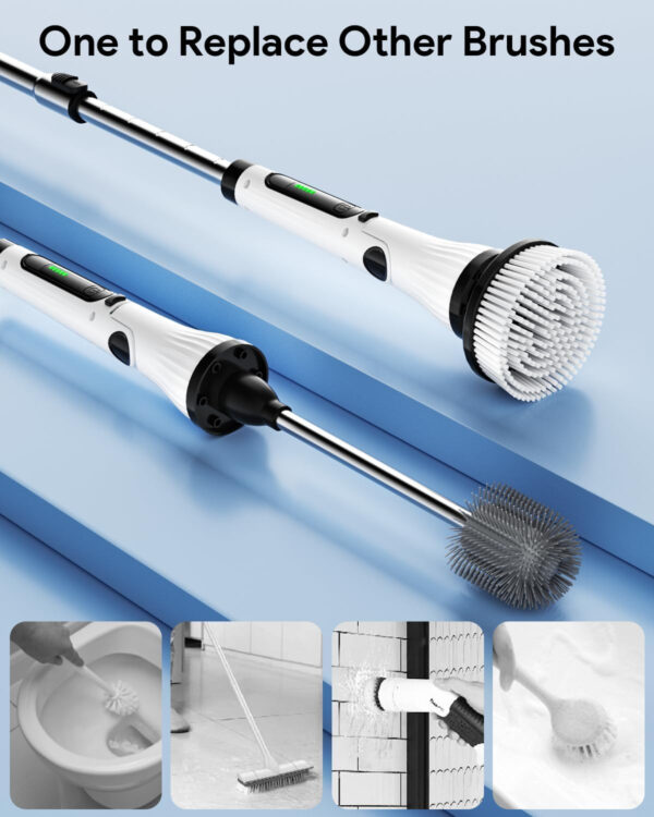Leebein Electric Spin Scrubber, Cordless Cleaning Brush with 8 Replaceable Brush Heads, Tub and Floor Tile 360 Power Scrubber Dual Speed with Adjustable & Detachable Handle for Bathroom Kitchen Car