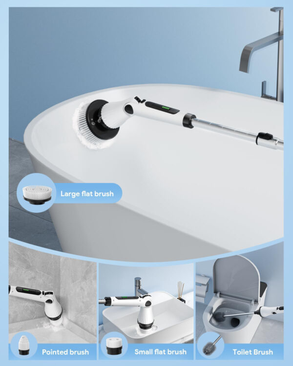 Leebein Electric Spin Scrubber, Cordless Cleaning Brush with 8 Replaceable Brush Heads, Tub and Floor Tile 360 Power Scrubber Dual Speed with Adjustable & Detachable Handle for Bathroom Kitchen Car