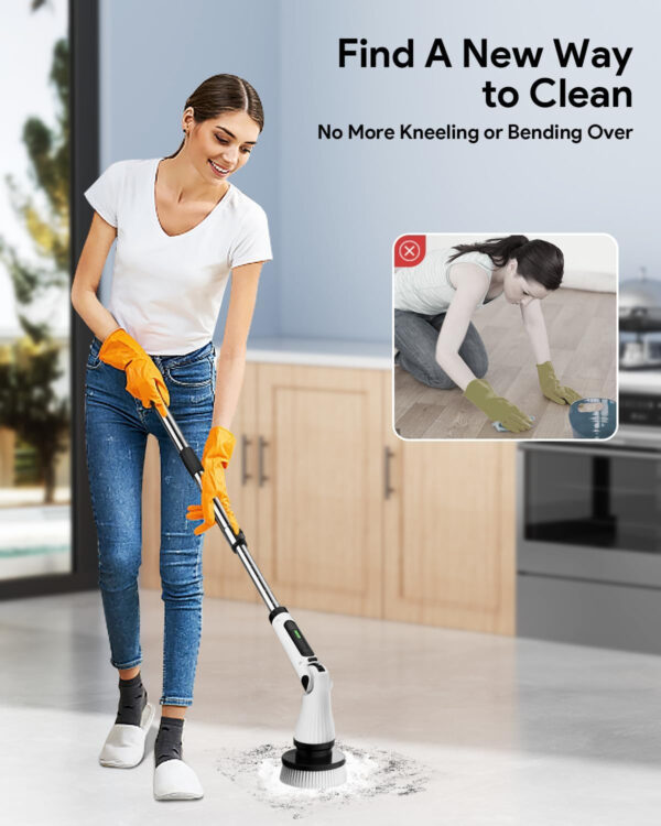 Leebein Electric Spin Scrubber, Cordless Cleaning Brush with 8 Replaceable Brush Heads, Tub and Floor Tile 360 Power Scrubber Dual Speed with Adjustable & Detachable Handle for Bathroom Kitchen Car