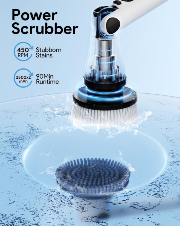 Leebein Electric Spin Scrubber, Cordless Cleaning Brush with 8 Replaceable Brush Heads, Tub and Floor Tile 360 Power Scrubber Dual Speed with Adjustable & Detachable Handle for Bathroom Kitchen Car