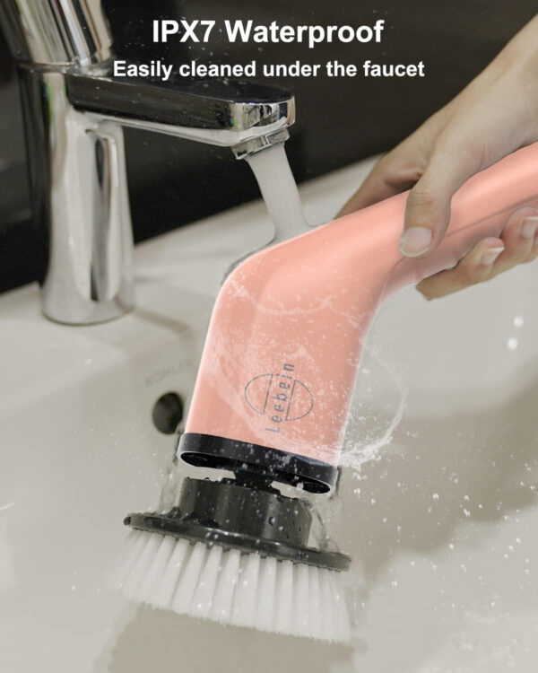 Leebein Electric Spin Scrubber, Cordless Cleaning Brush with 8 Replaceable Brush Heads, Tub and Floor Tile 360 Power Scrubber Dual Speed with Adjustable & Detachable Handle for Bathroom Kitchen Car