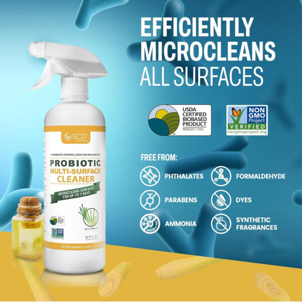 All-Purpose Household Spray Cleaner – Plant-Based Enzyme Cleaner That Works – Multi-Purpose Probiotic Surface Cleanser With Lemongrass Essential Oils – 16.9 Oz