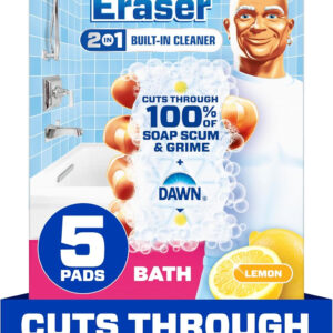 Mr. Clean Magic Eraser Sponge, Bathroom Cleaner, Soap Scum Shower & Tub Cleaner, 2 in 1 Bath, 5ct