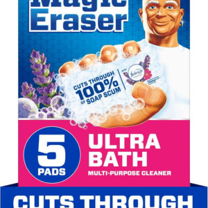 Mr. Clean Magic Eraser Sponge, Bathroom Cleaner, Shower Cleaner, Tub Cleaner, Soap Scum Remover, Bathroom Cleaning Supplies, Dawn Cleaning Power with Febreze Lavender Scent, Ultra Bath, 5ct