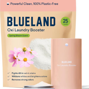 BLUELAND Oxi Laundry Booster Powder Starter Set, Spring Bloom Scent, 25 Loads, 17.6 oz with Tin, Plastic-Free Eco Friendly Oxy Cleaner Stain Remover