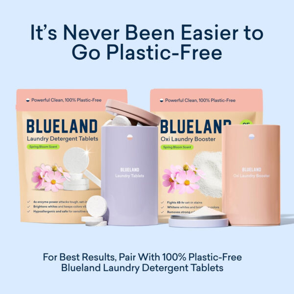 BLUELAND Oxi Laundry Booster Powder Starter Set, Spring Bloom Scent, 25 Loads, 17.6 oz with Tin, Plastic-Free Eco Friendly Oxy Cleaner Stain Remover