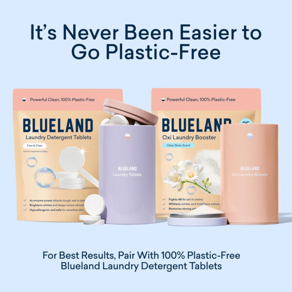 BLUELAND Oxi Laundry Booster Powder Starter Set, Spring Bloom Scent, 25 Loads, 17.6 oz with Tin, Plastic-Free Eco Friendly Oxy Cleaner Stain Remover