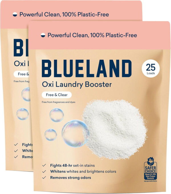 BLUELAND Oxi Laundry Booster Powder Starter Set, Spring Bloom Scent, 25 Loads, 17.6 oz with Tin, Plastic-Free Eco Friendly Oxy Cleaner Stain Remover