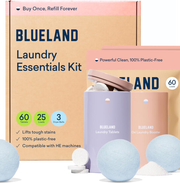 BLUELAND Laundry Detergent Tablets, 60 Count, Spring Bloom Scent, Plastic-Free Eco-Friendly Pods, Sheets, Liquid Alternative - Natural, Gentle, Non Toxic
