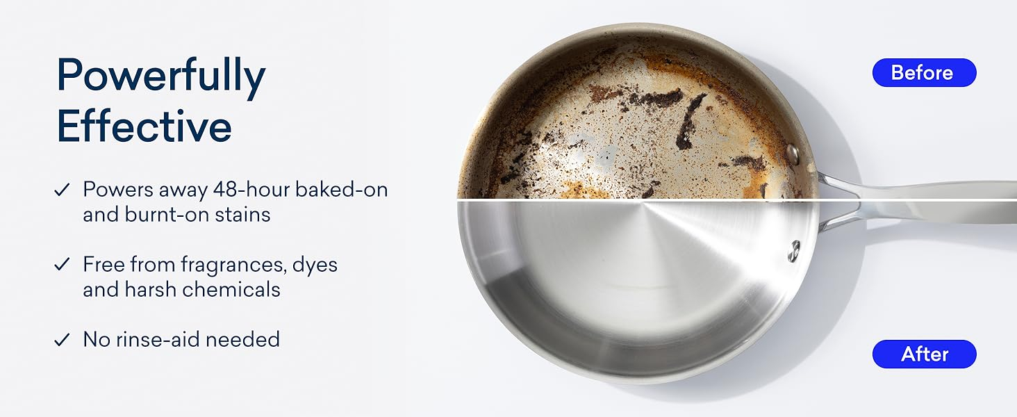 Before and after view of a measuring cup using Blueland Dishwasher Tablets