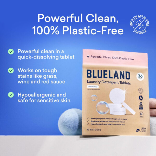 BLUELAND Laundry Detergent Tablets, Starter Set, 60 Count with Tin, Spring Bloom Scent, Plastic-Free Eco-Friendly Pods, Sheets, Liquid Alternative - Natural, Gentle, Non Toxic