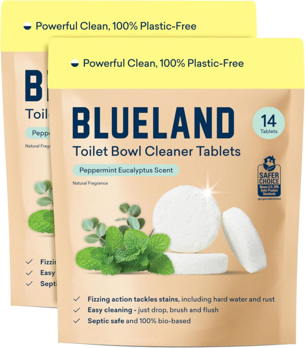 BLUELAND Toilet Bowl Cleaner Tablets, Starter Set, 14 Count with Tin, Lemon Cedar, Plastic-Free, No Harsh Chemicals, Plant-Based