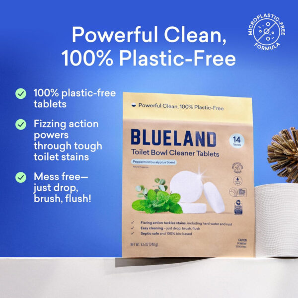 BLUELAND Toilet Bowl Cleaner Tablets, Starter Set, 14 Count with Tin, Lemon Cedar, Plastic-Free, No Harsh Chemicals, Plant-Based