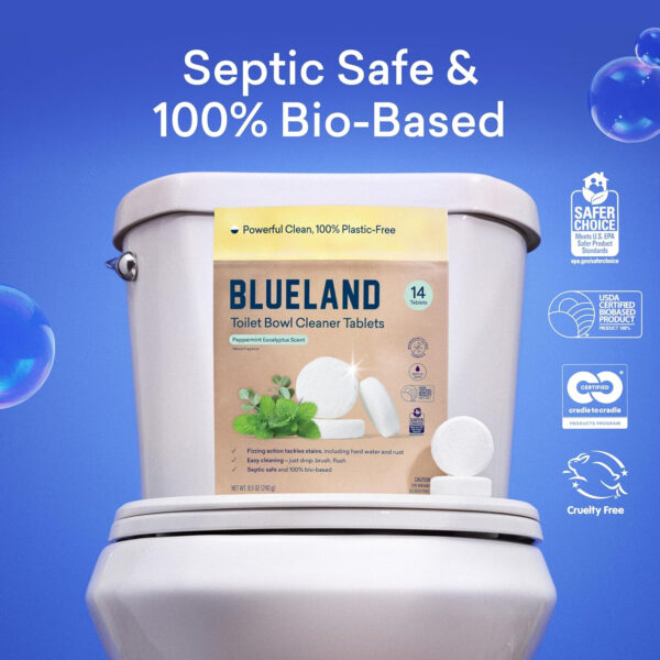 BLUELAND Toilet Bowl Cleaner Tablets, Starter Set, 14 Count with Tin, Lemon Cedar, Plastic-Free, No Harsh Chemicals, Plant-Based