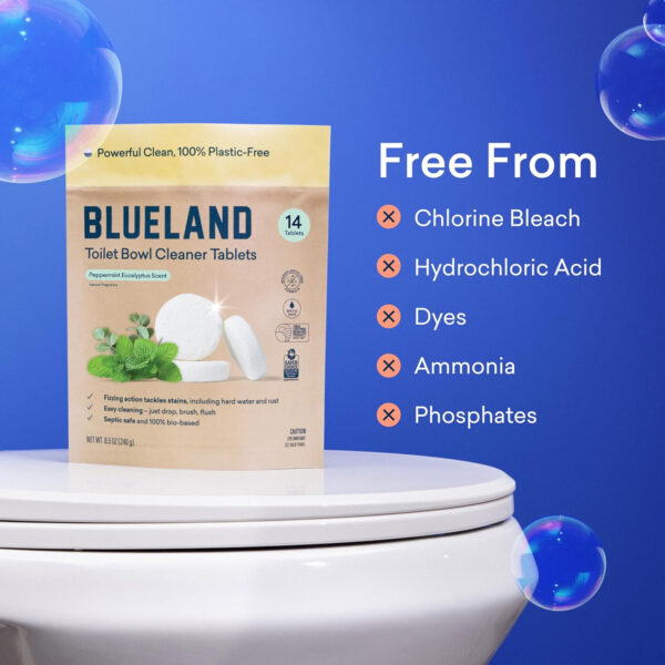 BLUELAND Toilet Bowl Cleaner Tablets, Starter Set, 14 Count with Tin, Lemon Cedar, Plastic-Free, No Harsh Chemicals, Plant-Based