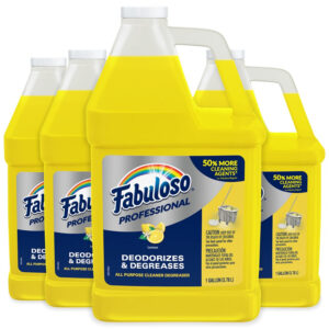 FABULOSO Professional All Purpose Cleaner & Degreaser, Lemon, Concentrated Formula, Bathroom Cleaner, Toilet Cleaner, Floor Cleaner, 4 Gallons Total (128oz | Case of 4)