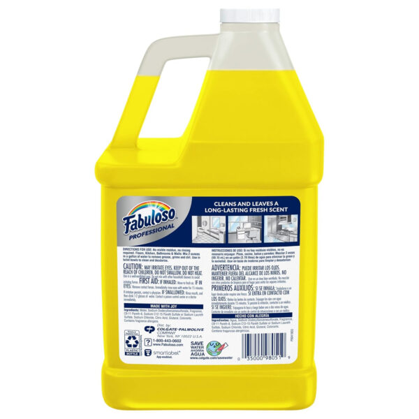 FABULOSO Professional All Purpose Cleaner & Degreaser, Lemon, Concentrated Formula, Bathroom Cleaner, Toilet Cleaner, Floor Cleaner, 4 Gallons Total (128oz | Case of 4)