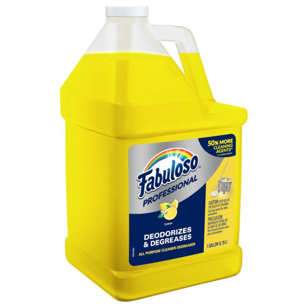 FABULOSO Professional All Purpose Cleaner & Degreaser, Lemon, Concentrated Formula, Bathroom Cleaner, Toilet Cleaner, Floor Cleaner, 4 Gallons Total (128oz | Case of 4)
