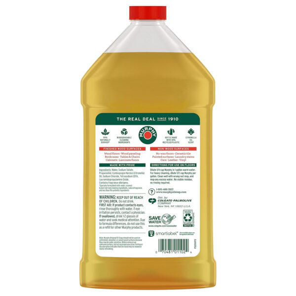 Murphy 70481465315 OIL SOAP Wood Cleaner, Original, Concentrated Formula, Floor Cleaner, Multi-Use , Finished Surface Cleaner, 128 Fluid Ounce (US05480A)