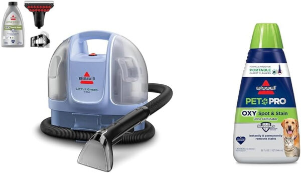 BISSELL Little Green Mini Limited Edition Color Lake Blue, 4075F + Bissell Professional Spot and Stain + Oxy Portable Machine Formula, 32 oz, Single, 32 Fl Oz