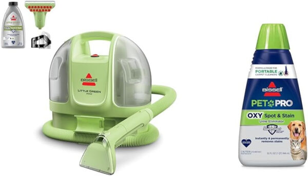 BISSELL Little Green Mini Limited Edition Color Lake Blue, 4075F + Bissell Professional Spot and Stain + Oxy Portable Machine Formula, 32 oz, Single, 32 Fl Oz