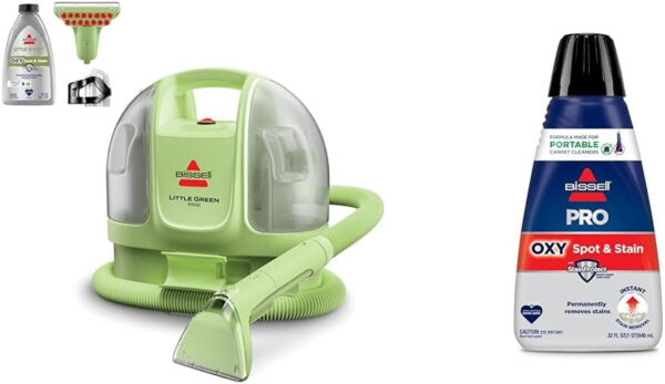 BISSELL Little Green Mini Limited Edition Color Lake Blue, 4075F + Bissell Professional Spot and Stain + Oxy Portable Machine Formula, 32 oz, Single, 32 Fl Oz