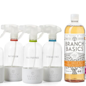 Branch Basics Premium Starter Kit in Glass: All Purpose Cleaner, Glass Cleaner, Bathroom Cleaner, Wash Bottle, and Laundry Bottle (3 Glass Spray Bottles + Concentrate) Fragrance-Free