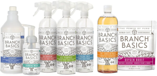 Branch Basics Premium Starter Kit in Glass: All Purpose Cleaner, Glass Cleaner, Bathroom Cleaner, Wash Bottle, and Laundry Bottle (3 Glass Spray Bottles + Concentrate) Fragrance-Free
