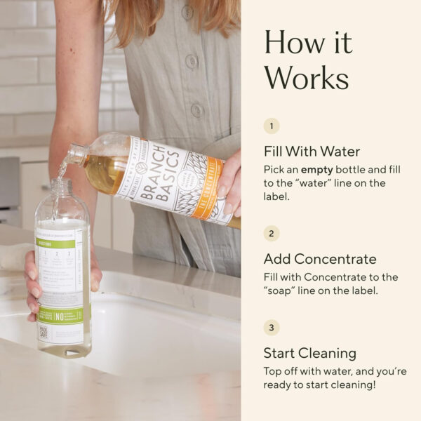 Branch Basics Premium Starter Kit in Glass: All Purpose Cleaner, Glass Cleaner, Bathroom Cleaner, Wash Bottle, and Laundry Bottle (3 Glass Spray Bottles + Concentrate) Fragrance-Free