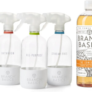 Branch Basics Cleaning Essentials Kit in Glass: All Purpose Cleaner and Bathroom Cleaner - Concentrate (33.8 Oz) + Glass Spray Bottles for Cleaning (16 Oz) Fragrance-Free