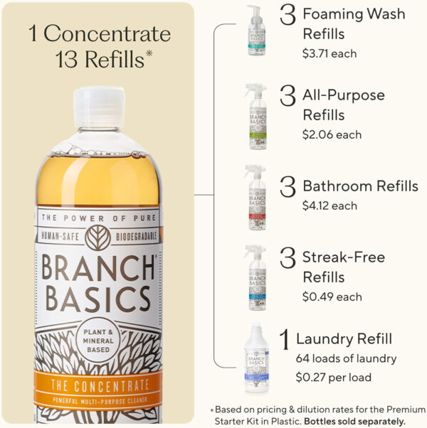 Branch Basics Concentrate + Oxygen Boost REFILL: Stain Remover and All Purpose Cleaner Duo | Bleach, Ammonia, Dye, and Fragrance Free (64 Loads, 33.8 oz Concentrate)