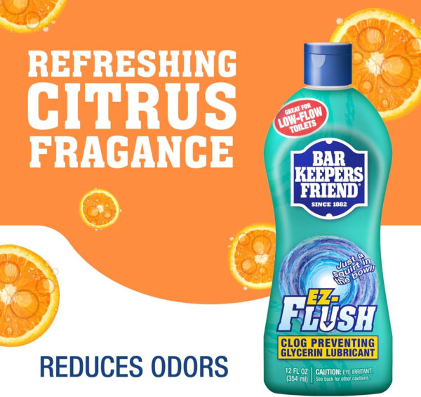 Bar Keepers Friend EZ-Flush Toilet Flushing Aid (2 x 12 oz) Liquid Plumber to Help Prevent Clogged Toilets - Reduces Clogging, Odor & Residue, Ideal for Low-Flow, Boat & RV Toilets, Citrus Fragrance