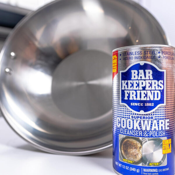 Bar Keepers Friend Cookware Cleanser & Polish (2 x 12 oz) Stainless Steel Cleaner & Degreaser for Pots, Pans, Bakeware & Grills - Removes Sticky Residue, Rust Stains & Lime Deposits