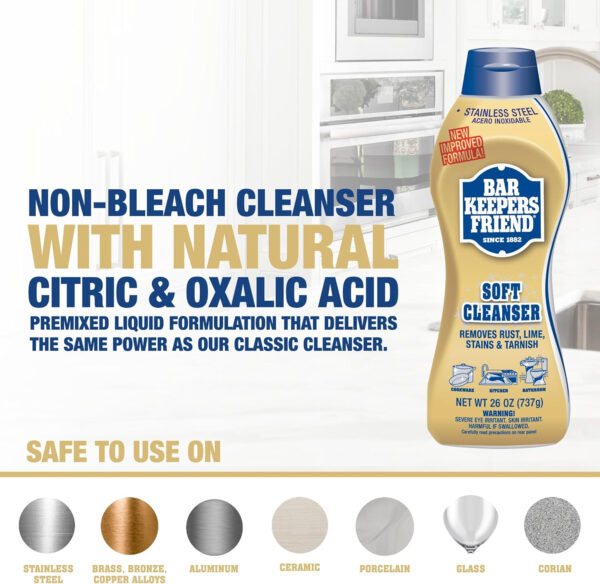 Bar Keepers Friend Soft Cleanser Liquid (2 x 13 Ounce) Multipurpose Cleaner & Rust Stain Remover for Stainless Steel, Porcelain, Ceramic Tile & More