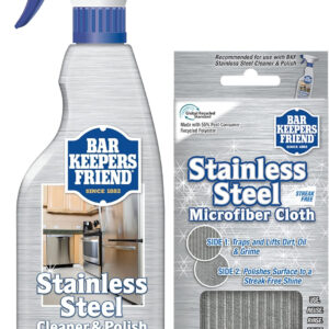 Bar Keepers Friend Stainless Steel Cleaner Spray (25.4 oz) + Microfiber Cloth