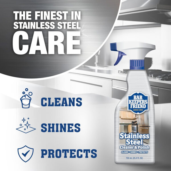 Bar Keepers Friend Stainless Steel Cleaner Spray (25.4 oz) + Microfiber Cloth - Removes Fingerprints and Grime Without Dulling