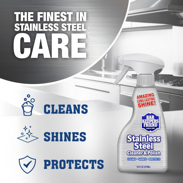 Bar Keepers Friend Stainless Steel Cleaner Spray (25.4 oz) + Microfiber Cloth - Removes Fingerprints and Grime Without Dulling