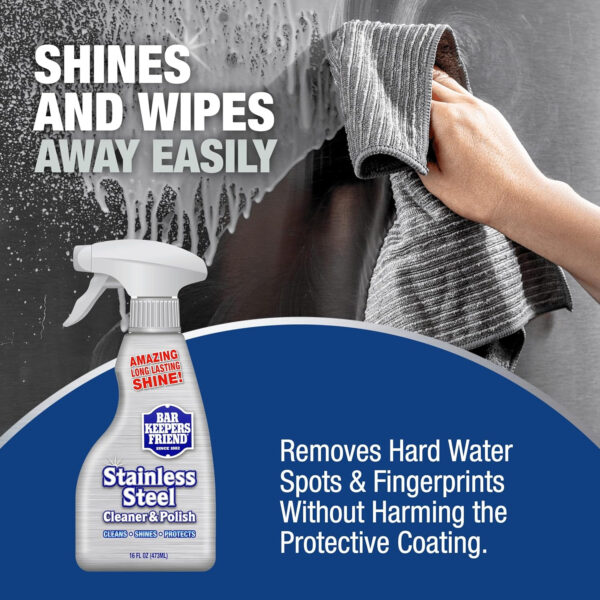Bar Keepers Friend Stainless Steel Cleaner Spray (25.4 oz) + Microfiber Cloth - Removes Fingerprints and Grime Without Dulling