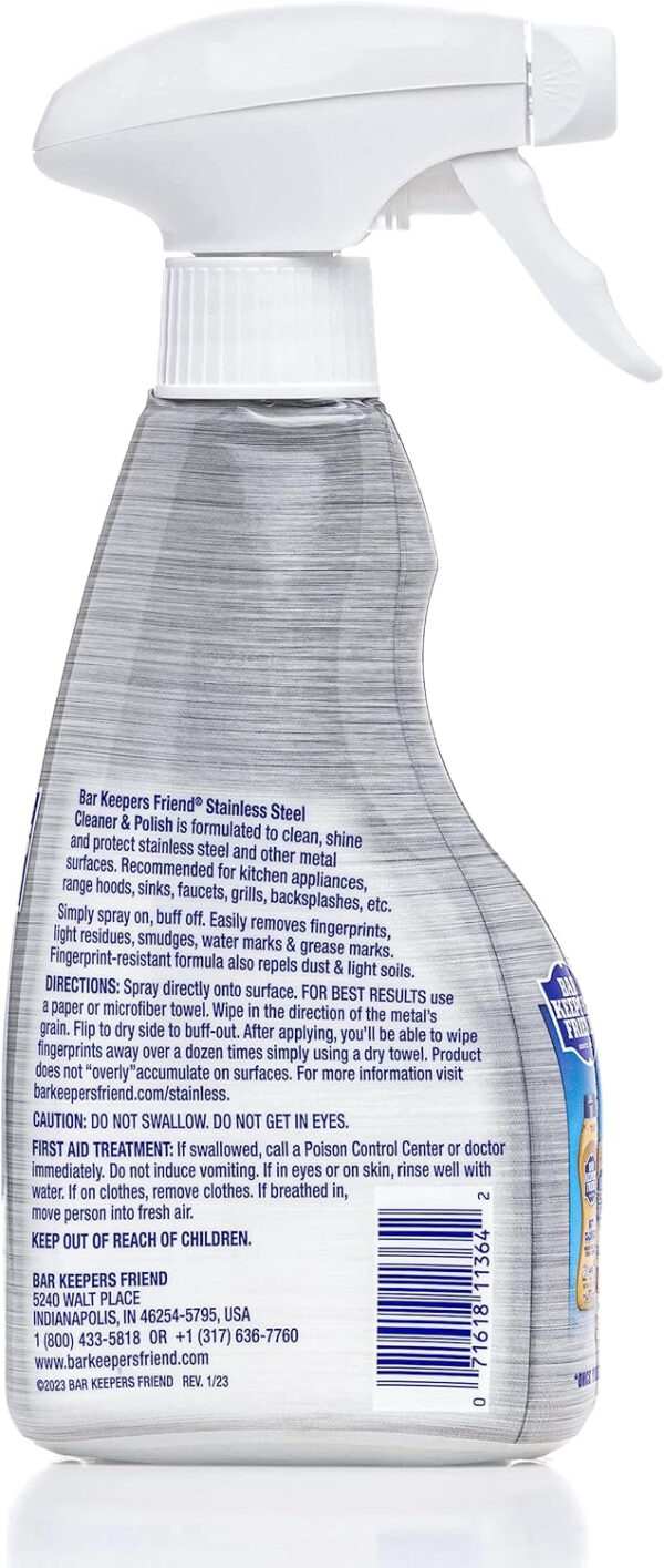 Bar Keepers Friend Stainless Steel Cleaner Spray (25.4 oz) + Microfiber Cloth - Removes Fingerprints and Grime Without Dulling