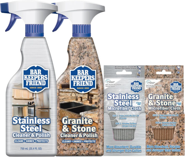 Bar Keepers Friend Stainless Steel Cleaner Spray (25.4 oz) + Microfiber Cloth - Removes Fingerprints and Grime Without Dulling