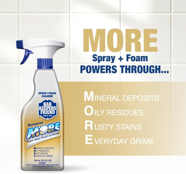 Bar Keepers Friend Soft Cleanser (26 oz) MORE Spray + Foam (25.4 oz) Multipurpose Cleaner Bundle, Stain & Rust Remover for Multi Surface Bathroom, Kitchen & Outdoor Cleaning