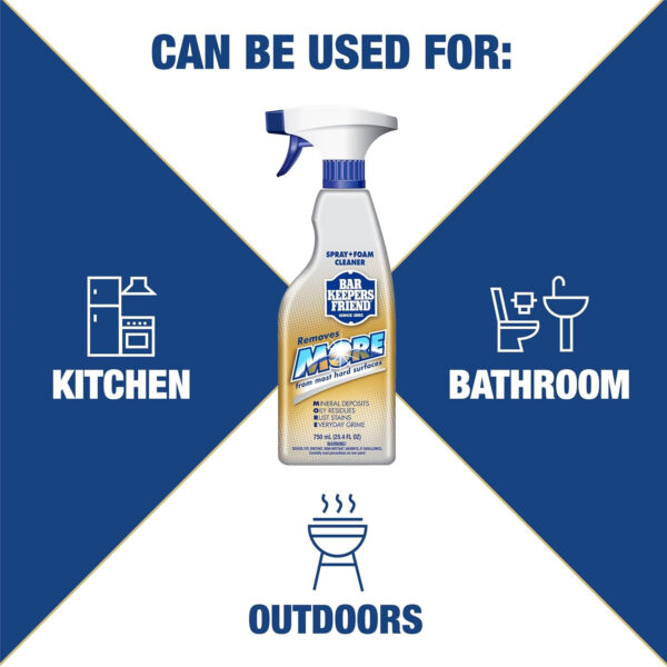 Bar Keepers Friend Soft Cleanser (26 oz) MORE Spray + Foam (25.4 oz) Multipurpose Cleaner Bundle, Stain & Rust Remover for Multi Surface Bathroom, Kitchen & Outdoor Cleaning