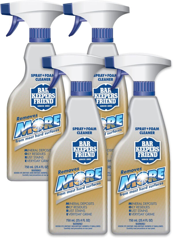 Bar Keepers Friend MORE Spray + Foam Multipurpose Cleaner (2 x 25.4 oz), Stain & Rust Remover for Bathroom, Kitchen & Outdoor Use on Stainless Steel, Aluminum, Brass, Tile, Ceramic, Porcelain & More