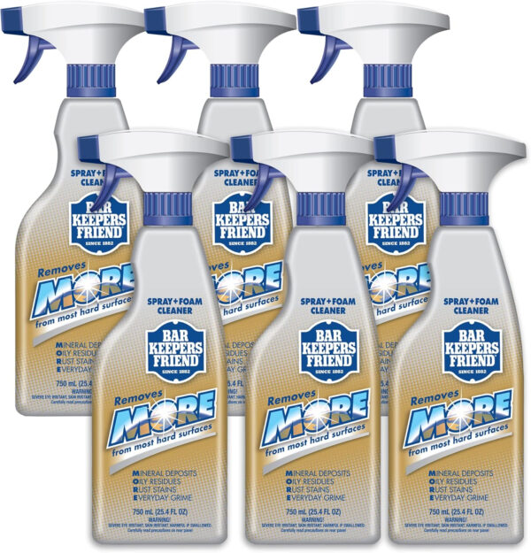 Bar Keepers Friend MORE Spray + Foam Multipurpose Cleaner (2 x 25.4 oz), Stain & Rust Remover for Bathroom, Kitchen & Outdoor Use on Stainless Steel, Aluminum, Brass, Tile, Ceramic, Porcelain & More