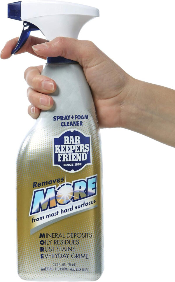 Bar Keepers Friend MORE Spray + Foam Multipurpose Cleaner (2 x 25.4 oz), Stain & Rust Remover for Bathroom, Kitchen & Outdoor Use on Stainless Steel, Aluminum, Brass, Tile, Ceramic, Porcelain & More