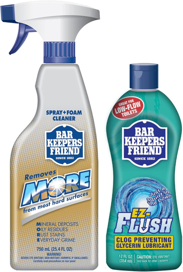 Bar Keepers Friend MORE Spray + Foam Multipurpose Cleaner (2 x 25.4 oz), Stain & Rust Remover for Bathroom, Kitchen & Outdoor Use on Stainless Steel, Aluminum, Brass, Tile, Ceramic, Porcelain & More