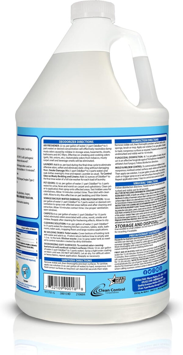 OdoBan Disinfectant Concentrate and Odor Eliminator, 1 Gallon, Fresh Linen Scent