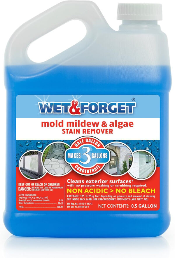 Wet and Forget Moss, Mold, Mildew, & Algae Stain Remover Multi-Surface Outdoor Cleaner Concentrate, Original, 64 Fluid Ounces (2 Pack)